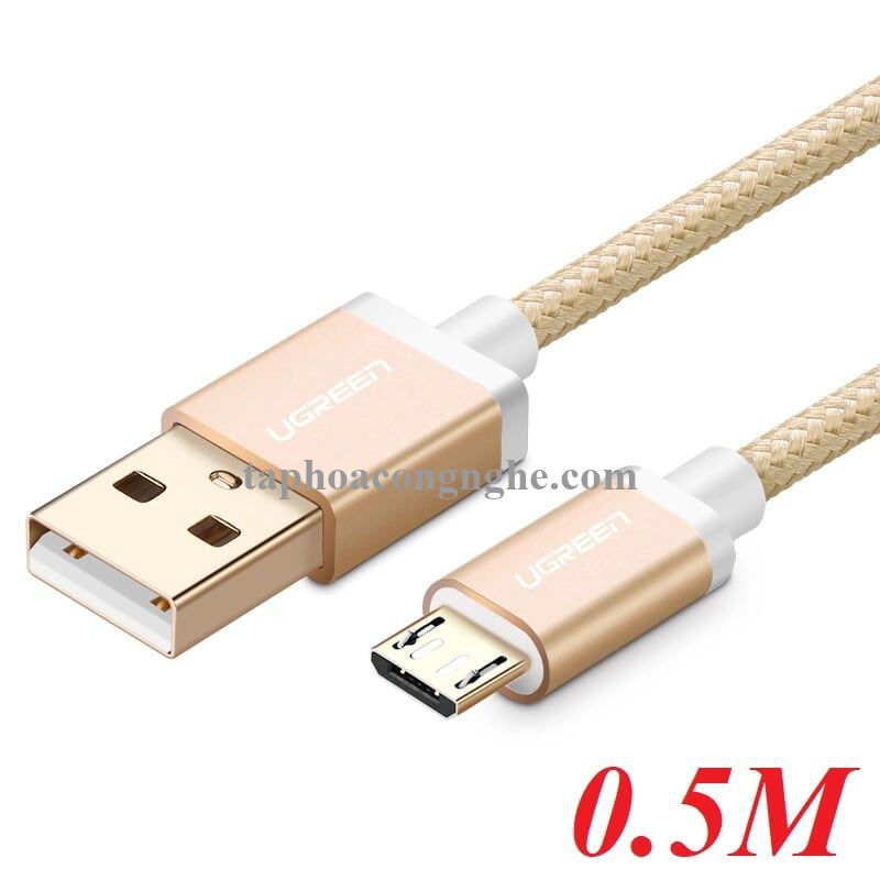 Ugreen 30659 0.5M màu Vàng Cáp sạc truyền dữ liệu USB 2.0 sang MICRO USB đầu mạ vàng US134 30030659